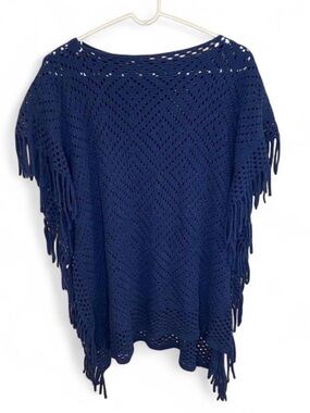 2 Chic blue crochet poncho with fringe